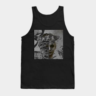 Beautiful girl face, overlay of knight arm with armor. Warrior. Tank Top